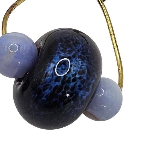 Women's Fashion Jewelry Blue Tone Beaded Loop Dangle Drop Hook Back Earrings - Picture 6 of 9